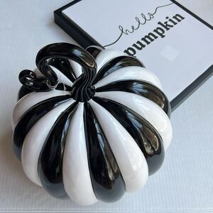 Elegant Glossy Black and White Stripe Pumpkin